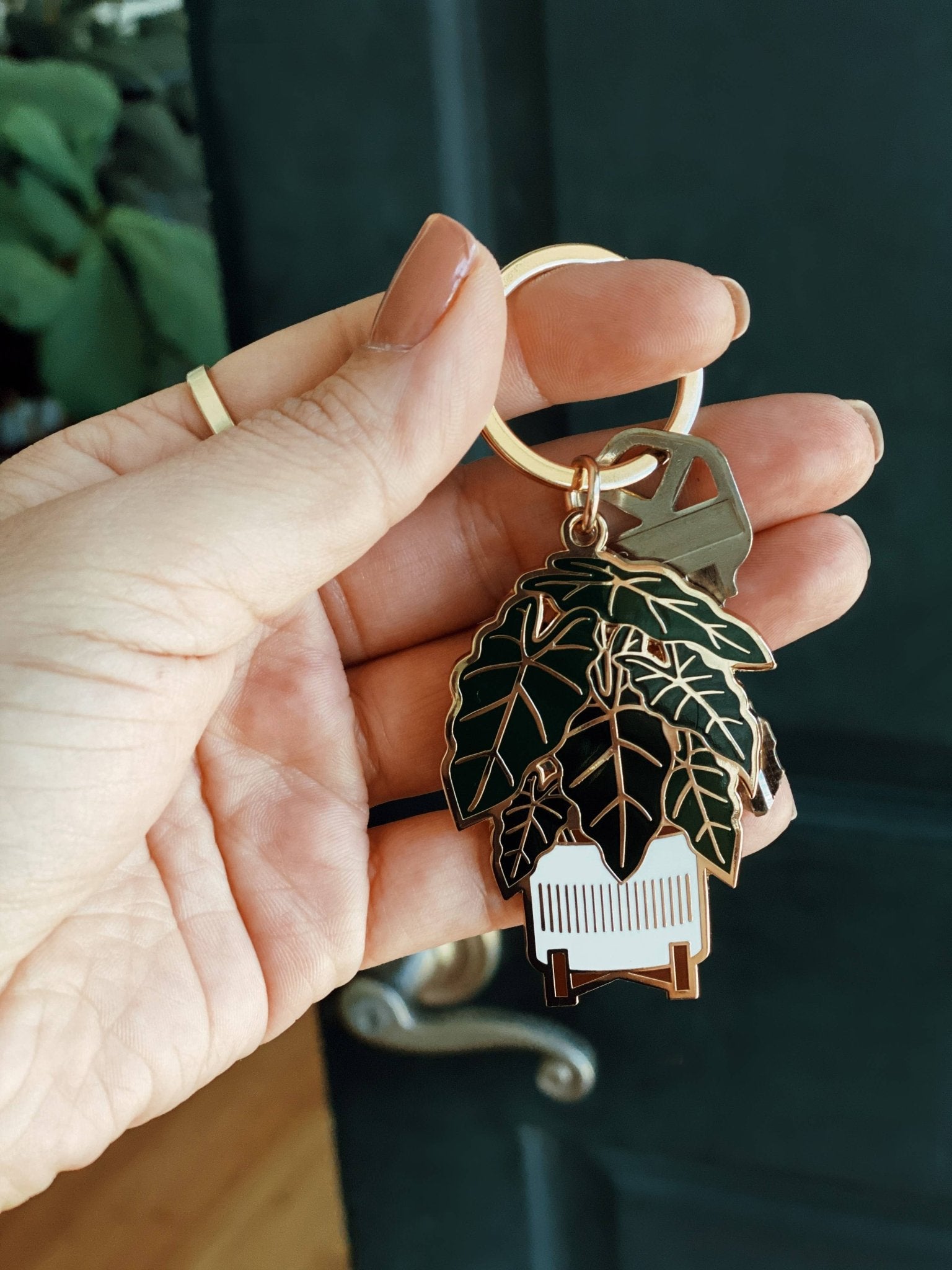 Alocasia Frydek Plant Keychain  - The Plant Lady SF