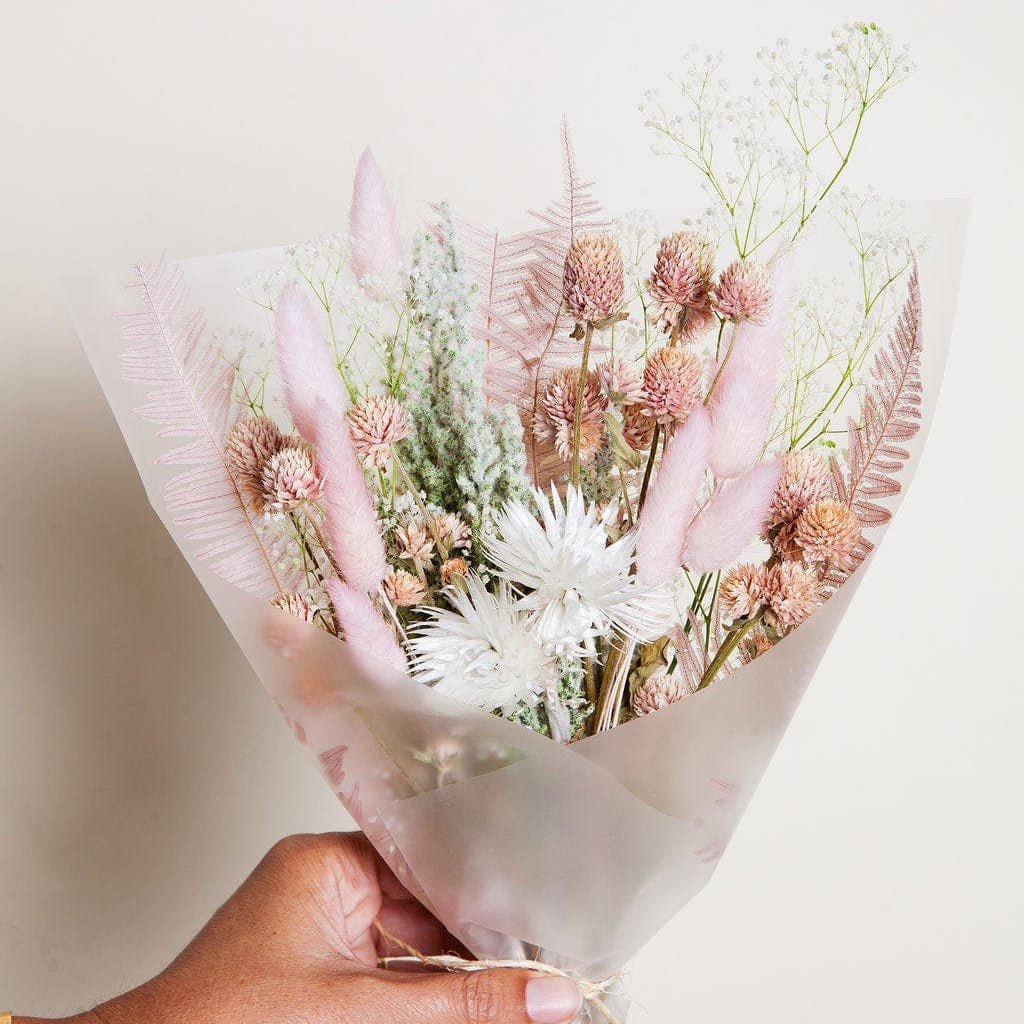 Blush, Green & White Dried Flower Mini Bouquet - The Plant Lady SF
