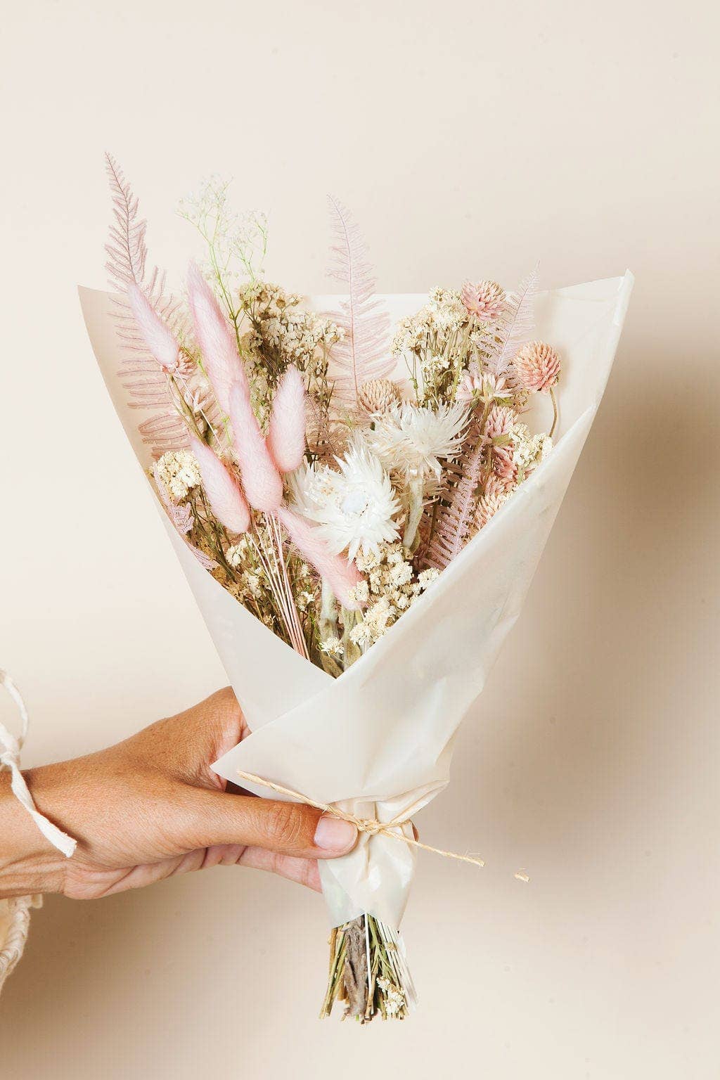 Blush, Green & White Dried Flower Mini Bouquet - The Plant Lady SF
