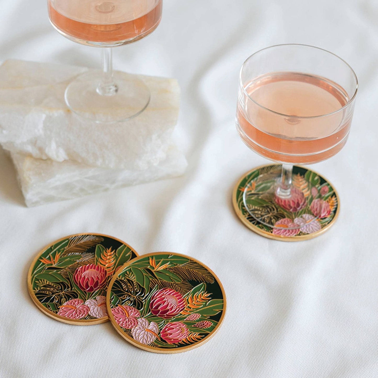 Tropical Floral Gold Drink Coasters | Valentine Gifts - The Plant Lady SF