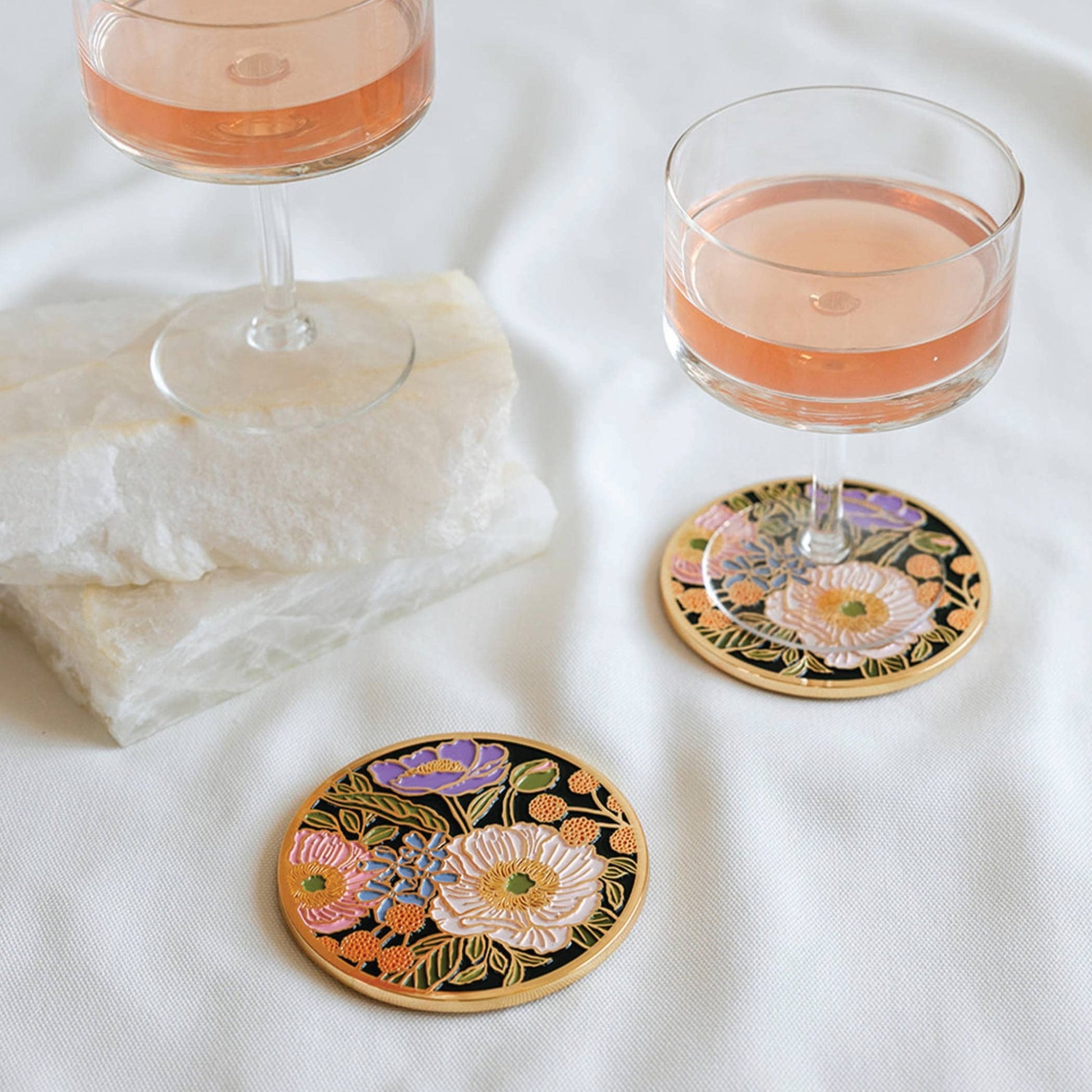 Vibrant Flora Gold Drink Coasters | Valentine Gifts - The Plant Lady SF