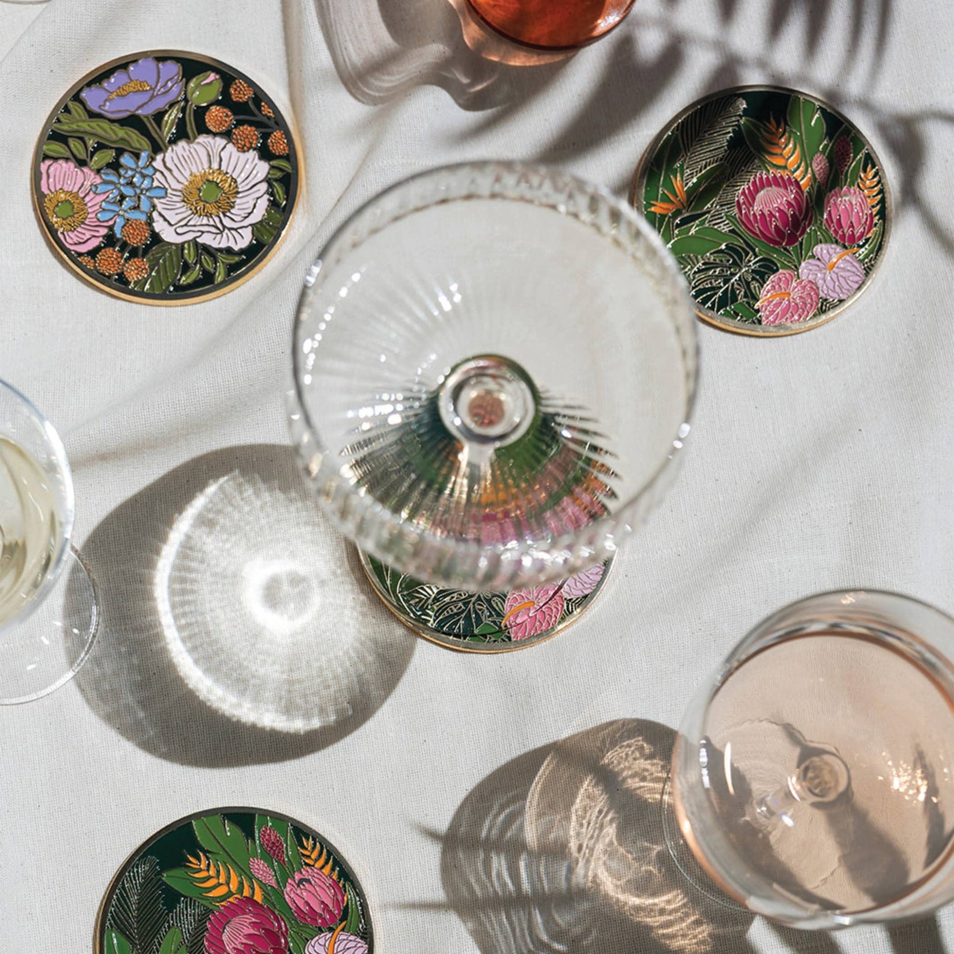 Vibrant Flora Gold Drink Coasters | Valentine Gifts - The Plant Lady SF