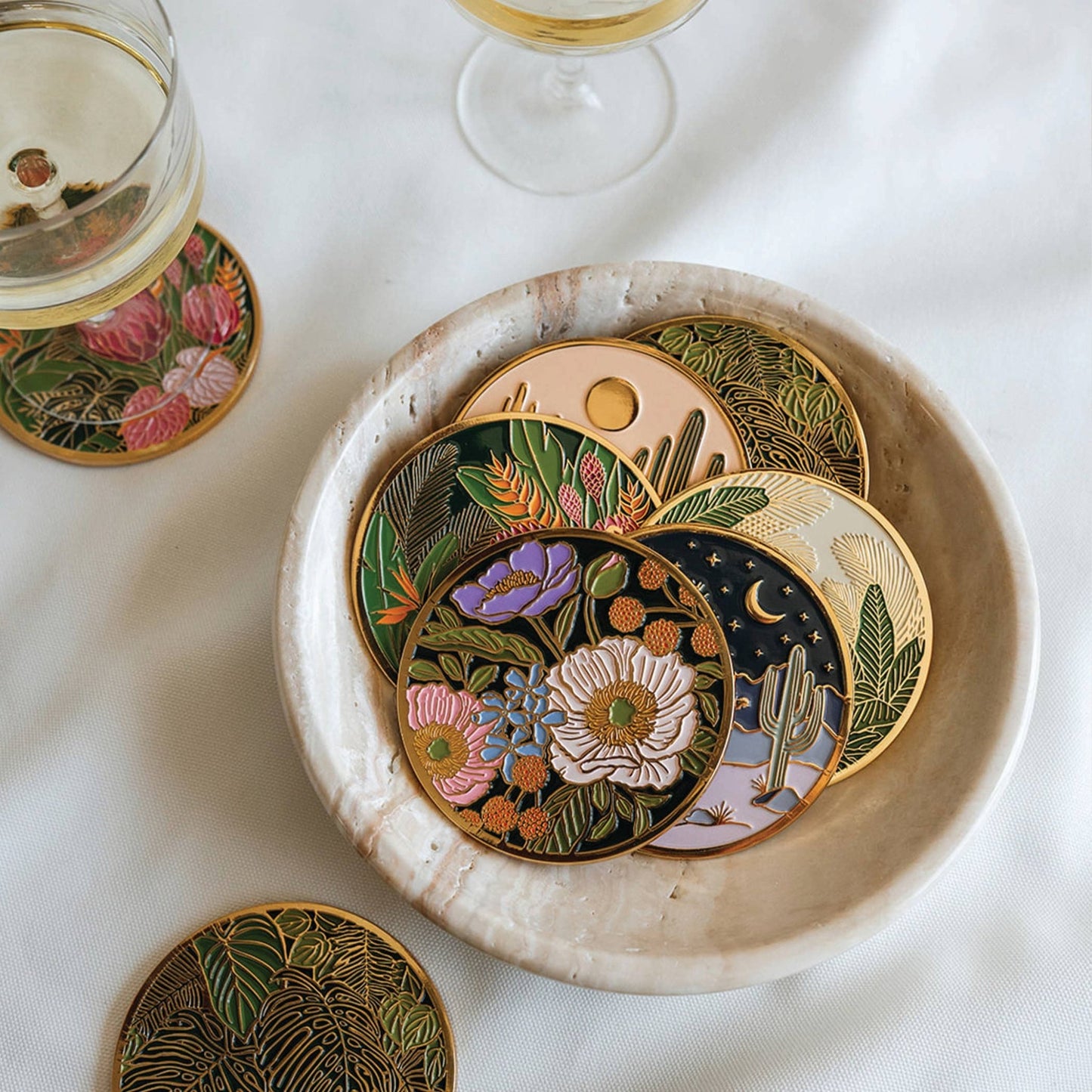 Vibrant Flora Gold Drink Coasters | Valentine Gifts - The Plant Lady SF