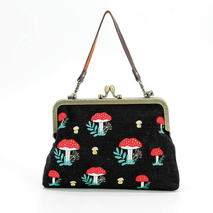Mushrooms Kisslock Frame Bag in Cotton: Black