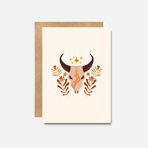 Western Botanical Cow Skull Blank Greeting Card
